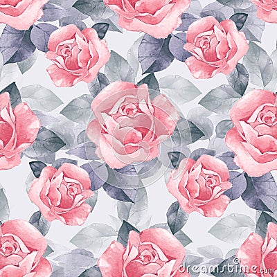 Floral seamless pattern. Watercolor background with beautiful roses Stock Photo