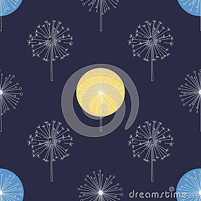 Floral Seamless Pattern with White Dandelions, Flying Flowers on Wind Vector Illustration Vector Illustration