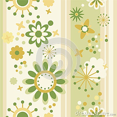 Floral seamless striped wallpaper Vector Illustration