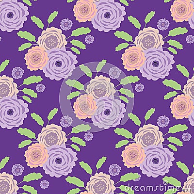 Floral seamless vector pattern background. Bouquets of scabious flower illustration. Meadow flora geometric diagonal Vector Illustration