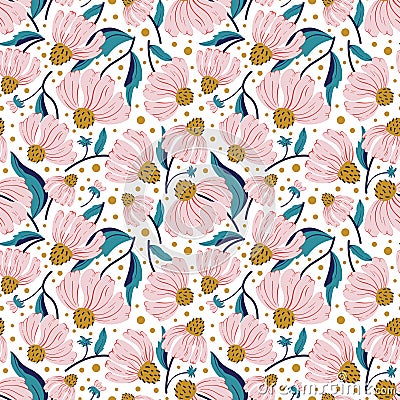 Floral seamless vector pattern with pink wildflower. Pink floral background for textile, fabric wallpaper, surface, scrapbooking Vector Illustration