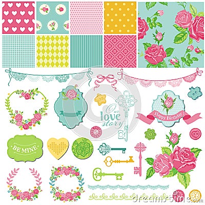 Floral Shabby Chic Theme Vector Illustration