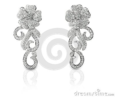 Floral Shaped Pave Diamond Earrings Stock Photo