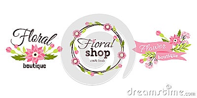 Floral shop badge decorative frame template vector illustration. Vector Illustration