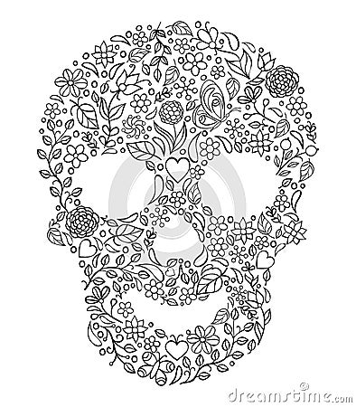 floral skull on white background Vector Illustration