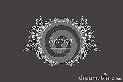 Floral spring invitation frame. Floral design element. Floral logo or icon. Vector Illustration