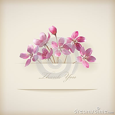 Floral spring vector Thank you pink flowers card Vector Illustration