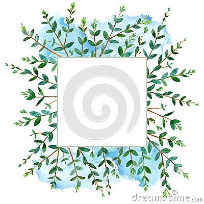 Floral square wreath.Garland of a eucalyptus branches. Cartoon Illustration