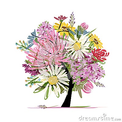 Floral summer bouquet, heart shape for your design Vector Illustration