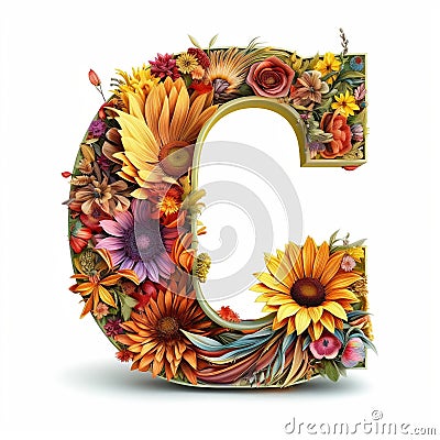 Floral and Sunflower Colorful Photorealistic Letter G.Ai generative Stock Photo