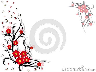 Floral swirl postcard with red flowers Vector Illustration