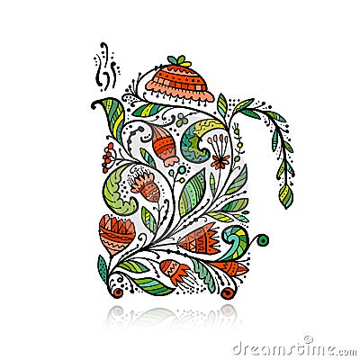 Floral teapot design Vector Illustration