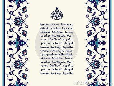 Floral template for your design. Traditional Turkish ï¿½ Ottoman ornament. Iznik. Vector Illustration