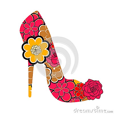 Floral textured high heel shoe Vector Illustration