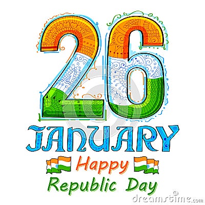 Floral tricolor background for 26th January Happy Republic Day of India Vector Illustration