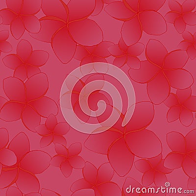 Floral tropic desin seamless pattern. Red frangipani flowers on pink background. Vector Illustration