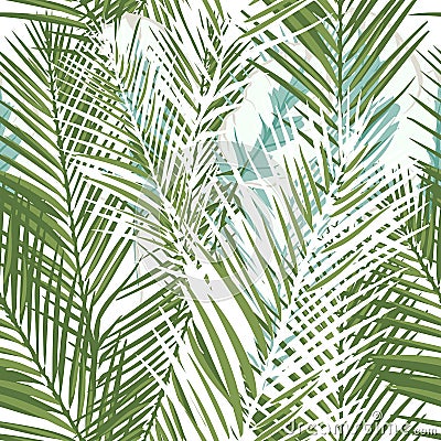 Floral tropical vector pattern with green palm plants and leafs Stock Photo