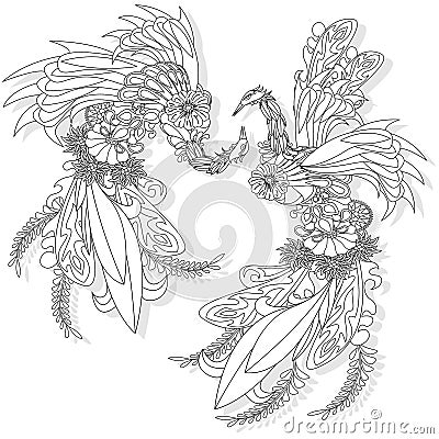 Floral ukrainian vector image. Flower in the style of Petrykivka painting. Isolated element for design. Coloring page Vector Illustration