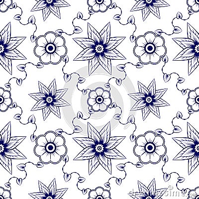 Floral vector background blue and white. Vector Illustration