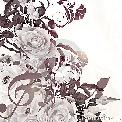 Floral vector background with roses in vintage sepia style Stock Photo