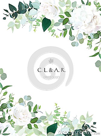 Floral vector banner vertical invitation frame with white rose Vector Illustration