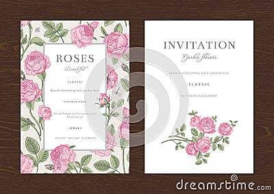 Floral vector vertical vintage invitation. Vector Illustration