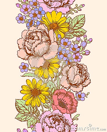 Floral vertical seamless pattern. Vector Illustration