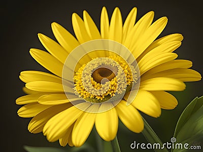 Floral Vibrant Yellow Color Daisy Flower In Dark Background. Ai Generated Stock Photo
