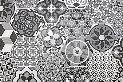 Floral vintage hexagon tile pattern Stock Photo