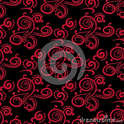 Floral vintage ornaments. Black and red seamless patterns for fabric and wallpaper Vector Illustration