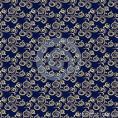 Floral vintage ornaments. Blue and golden seamless patterns for fabric and wallpaper Vector Illustration