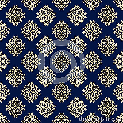 Floral vintage ornaments. Blue and golden seamless patterns for fabric and wallpaper Vector Illustration