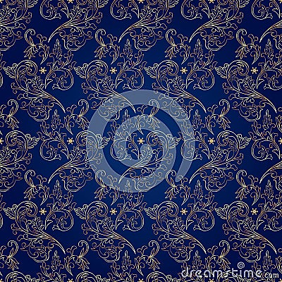 Floral vintage seamless pattern on blue background Vector Illustration