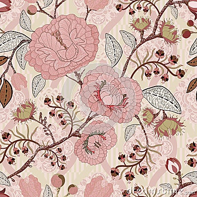 Floral vintage seamless pattern. Retro plants style. Vector decorative flowers, modern motif. Vector Illustration