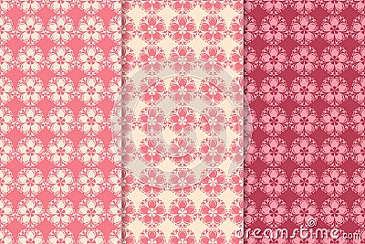 Floral wallpaper. Red seamless patterns. Textile background Vector Illustration