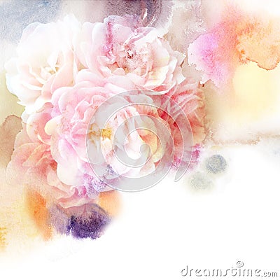 Floral watercolor background with beautiful flowers Stock Photo