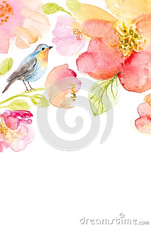 Floral watercolor background with beautiful flowers Stock Photo