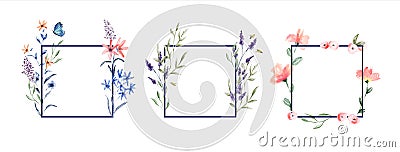 Floral watercolor flower frame set isolated Vector Illustration