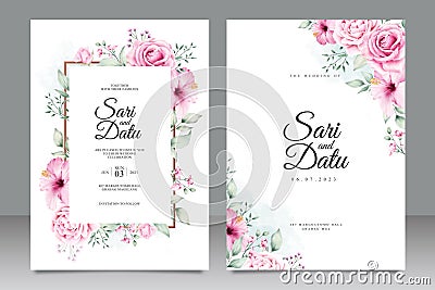 Floral watercolor wedding inviation card template Vector Illustration