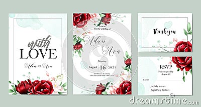 Floral watercolor wedding invitation template set Vector Illustration