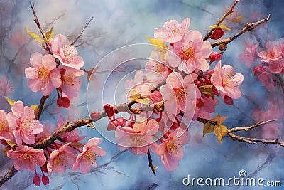 Floral Watercolor Wonders: Bringing Spring to Life Stock Photo