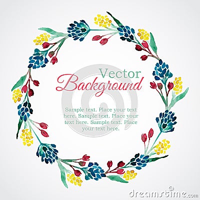 Floral watercolor wreath with flowers Vector Illustration