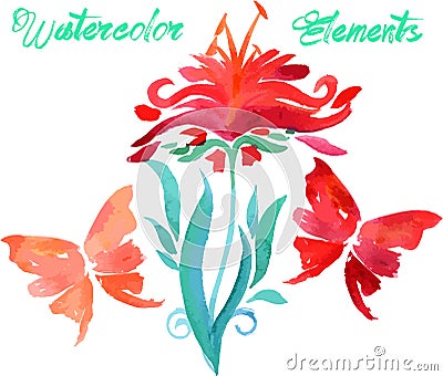 Floral watercolored graphic elements Vector Illustration