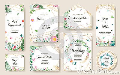 Floral Wedding Invitation card, save the date Stock Photo
