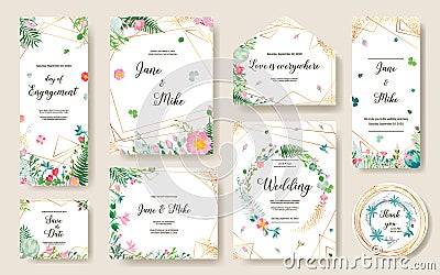 Floral Wedding Invitation card, save the date Vector Illustration