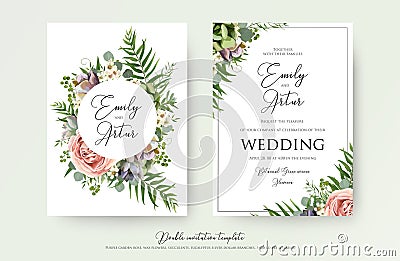 Floral Wedding Invitation elegant invite, thank you, rsvp card v Vector Illustration