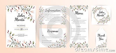 Floral Wedding Invitation Set. eps10 Vector Illustration