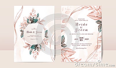 Floral wedding invitation template set with elegant brown leaves decoration. Botanic card design concept Vector Illustration