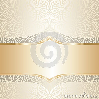 Floral wedding invitation wallpaper trend design in ecru & gold Vector Illustration