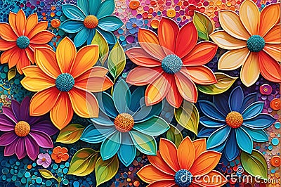 Floral Whirlwind: Abstract Art Featuring Flowers, Swirling Patterns of Floral Elements Flowing Seamlessly into a Vibrant Tapestry Stock Photo